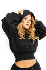 Ladies Black Hooded Fleece Sweater
